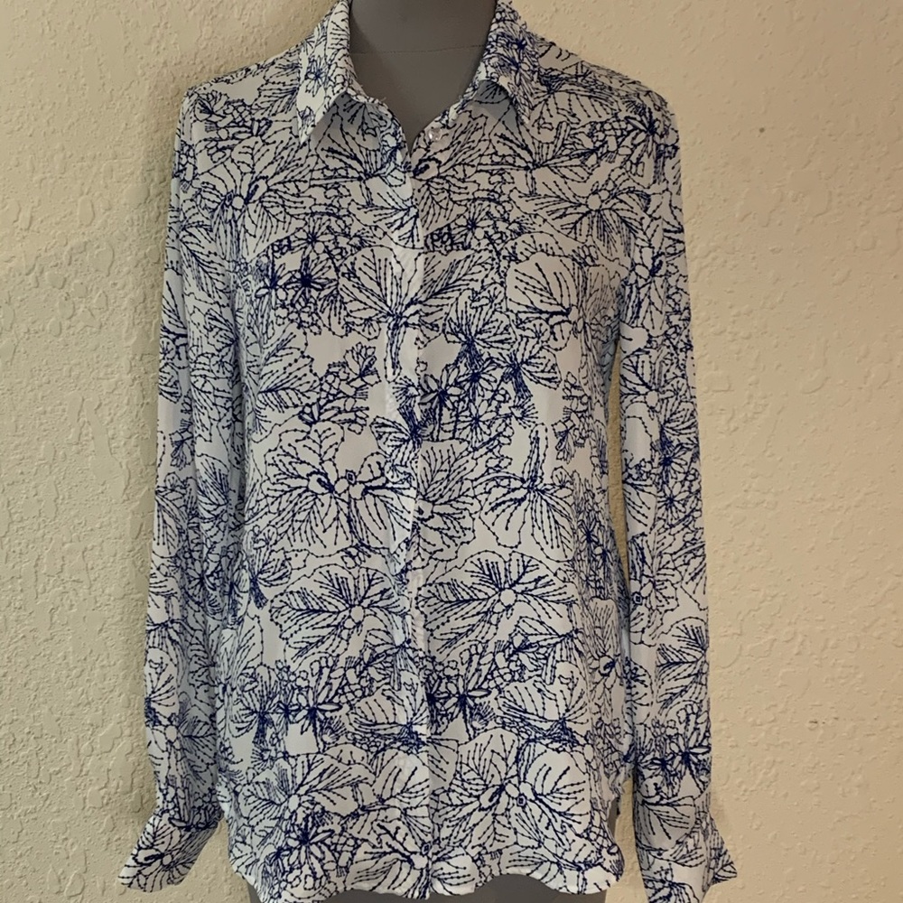 Blue and White Blouse